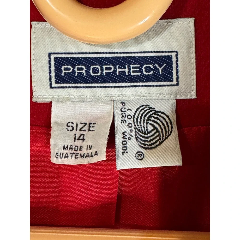 Prophecy Red 100% Wool Blazer Jacket Size 14 Single Button Lined‎ Career VTG